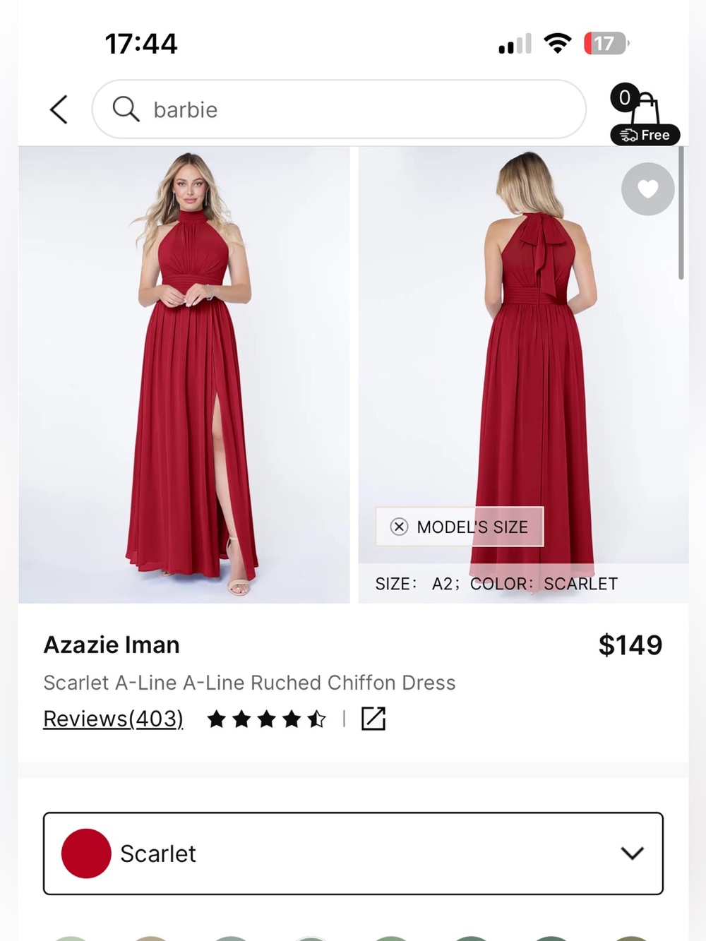 Azazie “Iman” in Scarlet Chiffon
